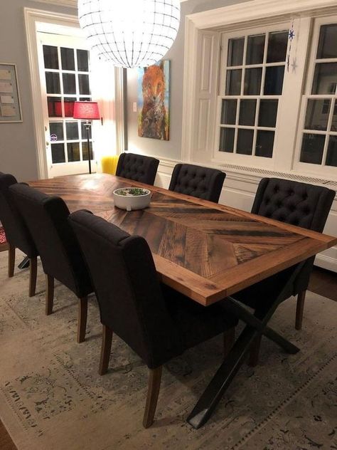 Dar Arquette Table With Black Chairs, Fabrication Table, Diy Dining Room Table, Reclaimed Wood Benches, Barn Wood Picture Frames, Black Chairs, Reclaimed Wood Dining Table, Diy Dining Room, Industrial Dining Table