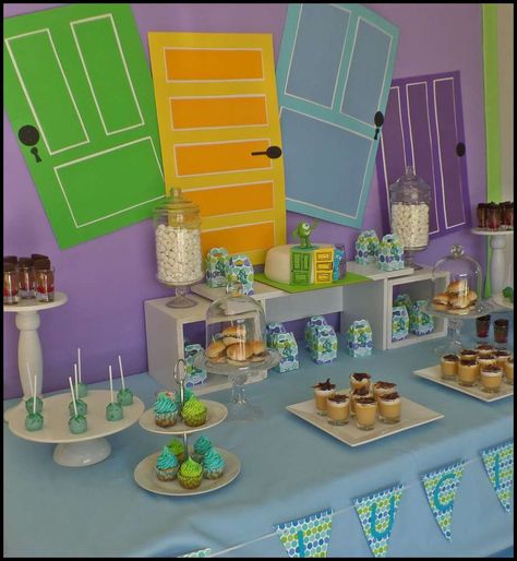 Birthday Party Ideas | Photo 8 of 12 | Catch My Party Monsters Inc Party Backdrop, Disney Party Themes, Monsters Inc Party, Monsters Inc Cake, Monster University Birthday, Monster University Party, Monsters Inc Baby Shower, Pixar Party, Monsters Inc Baby