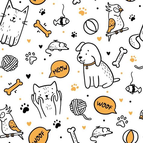 Pets cats and dogs seamless pattern in d... | Premium Vector #Freepik #vector #background #pattern #texture #dog Dog And Cat Wallpaper, Pet Doodles, Cats And Dogs Wallpaper, Pet Background, Pet Wallpaper, Dog Doodles, Cat Pattern Wallpaper, Pets Wallpaper, Pet Pattern