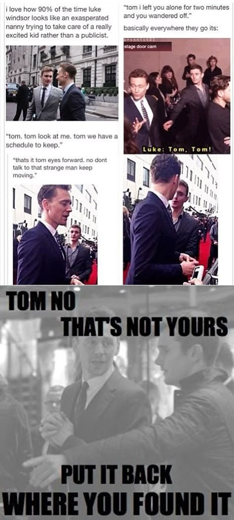 The relationship between Tom Hiddleston and his publicist, Luke Windsor. :) Tom Hiddleston Pictures, Crimson Peak, Thomas William Hiddleston, Dc Memes, Dc Movies, Loki Tom Hiddleston, Ben Barnes, Orlando Bloom, Jeremy Renner