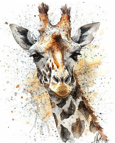 Water Animals Art, Giraffe Artwork, Giraffe Watercolor, Giraffe Drawing, Giraffe Painting, Artist Watercolor, Eyes Artwork, Giraffe Art, Watercolor Paintings For Beginners