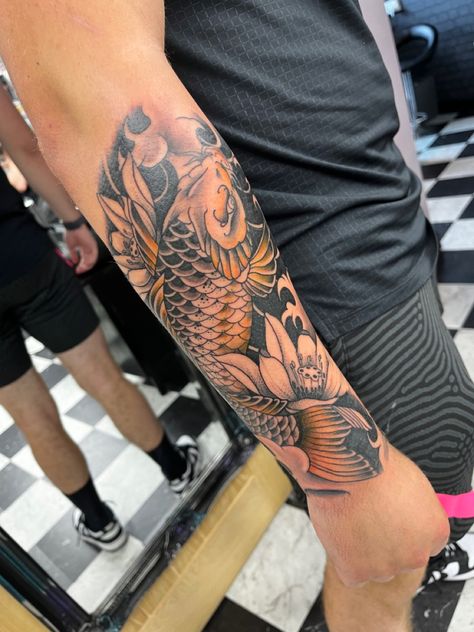 Japanese Koi Fish Tattoo Forearm, Koi Fish Tattoo Forearm For Men, Koi Fish Wrap Around Arm Tattoo, Coi Fish Tattoo Sleeve Japanese Koi, Arm Koi Fish Tattoo, Koi Fish Tattoo For Men, Koi Fish Forearm Tattoo, Koi Fish Arm Tattoo, Front Forearm Tattoo