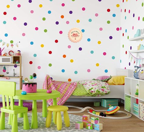 Playroom Decoration, Rainbow Vinyl, Rainbow Bedroom, Wall Art Uk, Colorful Playroom, Polka Dot Wall Decals, Polka Dot Walls, Playroom Wall Decor, Rainbow Room