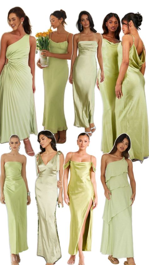 Light Green Bridesmaid, Chartreuse Wedding, Light Green Bridesmaid Dresses, Bridesmaid Color Palette, Green Wedding Guest Dresses, Romantic Bridesmaid Dresses, Chartreuse Dress, Green Dress Outfit, Chic Bridesmaid Dresses