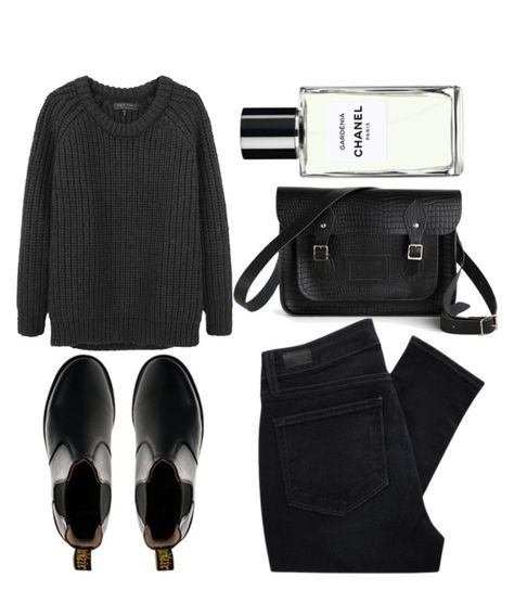 "french inhale" by deep-serene ❤ liked on Polyvore featuring Chanel, The Cambridge Satchel Company, Dr. Martens, rag & bone and Paige Denim French Inhale, Minimal Goth, Minimalism Fashion, Fashion Style Women, Rocker Look, Women Hats Fashion, Rocker Chic, Goth Aesthetic, All Black Outfit