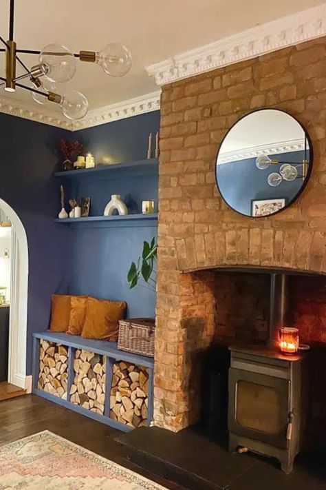 Fireplace Alcove Ideas, Fireplace Alcove, Front Living Room Ideas, Terraced Cottage, Sage Living Room, Cosy Dining Room, Exposed Brick Fireplaces, Alcove Ideas Living Room, Alcove Ideas