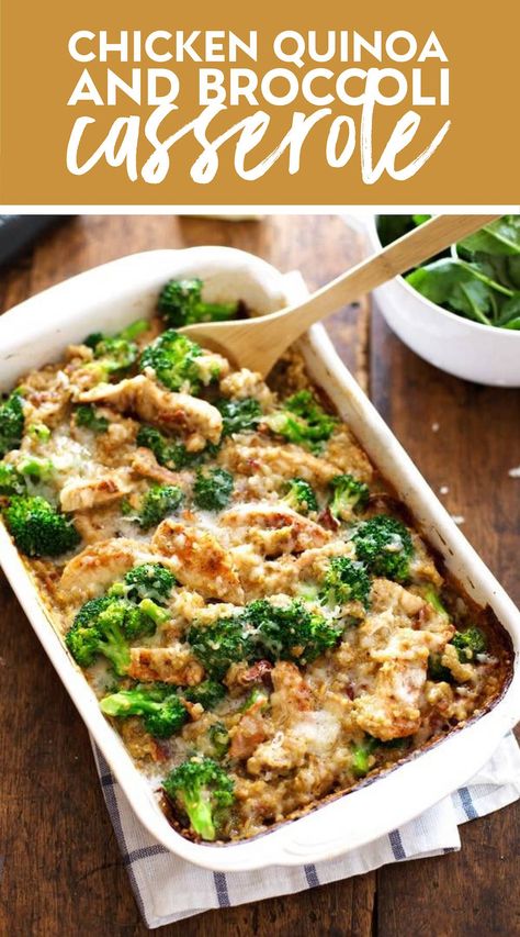 Creamy Chicken Quinoa and Broccoli Casserole is real food meets comfort food. From scratch, quick and easy, and a big gentle hug loaded with good-for-you ingredients. #casserole #chicken #quinoa Chicken Quinoa Recipes, Quinoa And Broccoli, Quinoa Casserole Recipes, Broccoli Casserole Recipe, Quinoa Broccoli, Food From Scratch, Broccoli Recipes Casserole, Pinch Of Yum, Meal Train Recipes