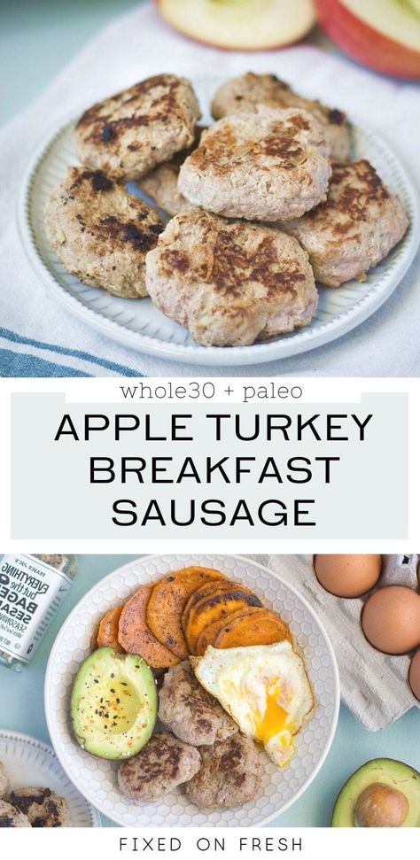 Apple Turkey Breakfast Sausage is made of only 5 ingredients and cooks up in less than 10 minutes. These sausage patties are Whole30, AIP and Paleo approved, are great for meal prep and freeze very well so you've always got some on hand! Whole30 Breakfast Sausage, Paleo Breakfast Sausage, Homemade Breakfast Sausage Recipe, Apple Recipes Easy Healthy, Homemade Turkey Sausage, Paleo Breakfast Casserole, Turkey Sausage Recipes, Turkey Apple, Apple Turkey