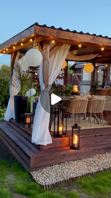 Jennifer’s🌿Home & Interiors on Instagram: "“In the stillness of the night” it’s here you’ll find me✨ 

Hello Lovelies ☺️

I thought I’d share with you my Dreamy Outdoor Dining space by night. It is Love’s favorite setting after all don’t you think? ❤️✨

Have a wonderful day & Night everyone ✨

Jenny 🥰

Featured my Stunning Dining set from @homarycom 
Link In Bio & Story Highlights ( Homary)✨
 

.
#garden #gazebos #outdoorkitchen #outdoordining #gardenfurniture #gardendesign #gardeninspiration #gazebogardens #beautifuldestinations #outdoorlivingspace #outdoorliving #homaryreview #homary #homaryfreedomstyle #slowliving #solace #thenight #cosynights #livingoutdoors #firepitnight" Garden Gazebos, Gazebo Decorating Ideas, Outdoor Gazebo Ideas, It Is Love, Outdoor Dining Spaces, Backyard Paradise, Day Night, Story Highlights, Slow Living