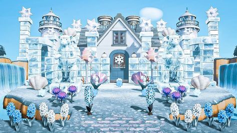 I've been so excited to share my ice castle creation with you all! I wanted to create a castle that wasn't just ice but was able to blend… Animal Crossing Inspiration, Disney Island, Avatar Animals, Castle Ideas, Castle Christmas, Acnh Inspiration, Snow Animals, Ice Castle, Acnh Codes