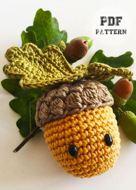 Crochet Acorn Free PDF Pattern Crochet Acorn, Acorn Ornaments, Crochet Cardigans, Fall Crochet Patterns, Popular Crochet, Animal Crochet, Halloween Crochet Patterns, Free Pdf Pattern, Crochet Plant