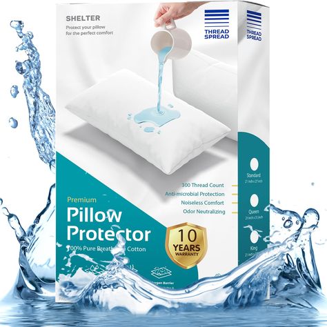 PRICES MAY VARY. 100% Cotton PROLONG THE LIFE OF YOUR PILLOWS WITH OUR PROTECTOR: Woven from Terry Cotton and sateen weave, Thread Spread’s Pillow Protector is waterproof and stain-resistant. Spills, sweat, odor, liquid, and bodily fluids don’t seep into the pillows, keeping them fresh and clean for longer. Unlike others, our pillow protector is quiet and noiseless HYPOALLERGENIC COOLING, & PROTECTS YOUR SKIN: Calling all hot sleepers! Our protectors are equipped with superior air flow technolog Queen Pillow, Mattress Protectors, Pillow Protector, Photography Product, King Pillows, Mattress Protector, Cotton Pillow, Photography Products, Mattress