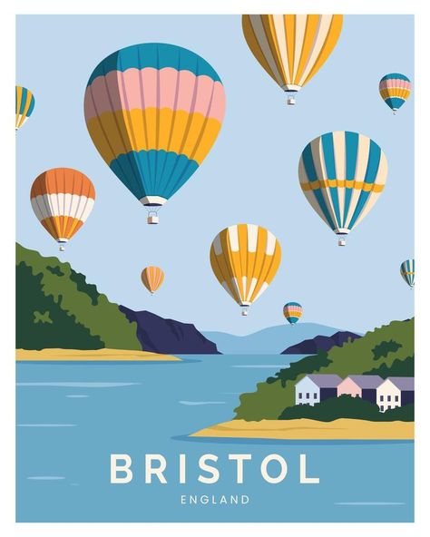 hot air balloon festival in bristol england vector illustration background for poster, poscard, art print with minimalist style. Background For Poster, Baloon Art, Creative Art Activities, Hot Air Balloons Art, Hot Air Balloon Design, Air Balloon Festival, Balloon Illustration, Hot Air Balloon Festival, Balloon Pictures