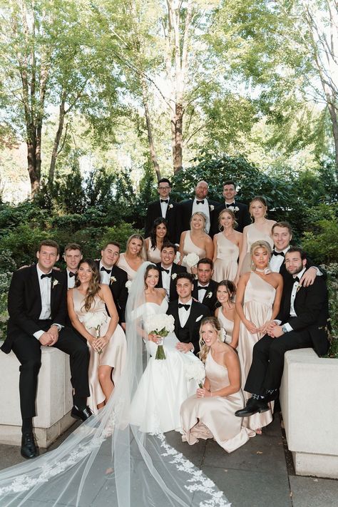 Editorial Bridal Party Photos | Luxury Bridesmaid Dresses | The Unfiltered Collective | The Wozniak's luxury wedding aesthetic was SO GORGEOUS! See more of neutral wedding colors, neutral wedding bridesmaid dress, champagne bridesmaid dresses, and neutral wedding party attire. Book Brianna for your timeless Chicago wedding or destination wedding day at unfilteredcollective.com! Ivory Wedding Dress With Bridesmaids, Neutrals And Gold Wedding, Bridal Party Photos Champagne, Vintage Wedding Bridal Party, Bridesmaids In Cream, Elegant Bridesmaid Dresses Champagne, Classy Elegant Bridesmaid Dresses, Neutral Color Bridal Party, Shades Of Neutral Bridesmaid Dresses