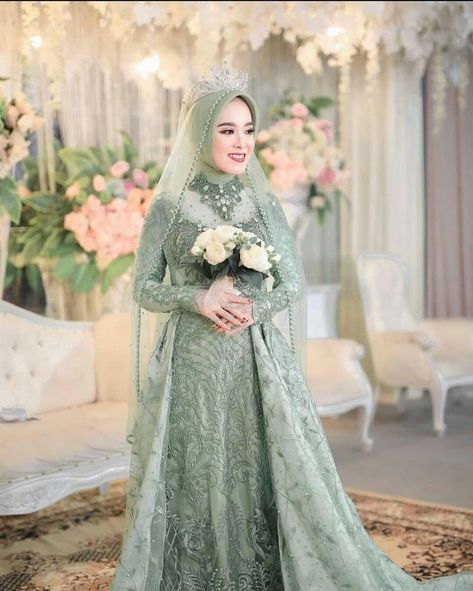 Gaun Resepsi Hijab, Dress Akad Nikah Muslimah, Dress Pengantin Hijab, Wedding Dress Hijab Syar'i, Dress Pengantin, Wedding Dress Hijab, Bridal Hijab Styles, Nikah Outfit, Muslimah Wedding Dress