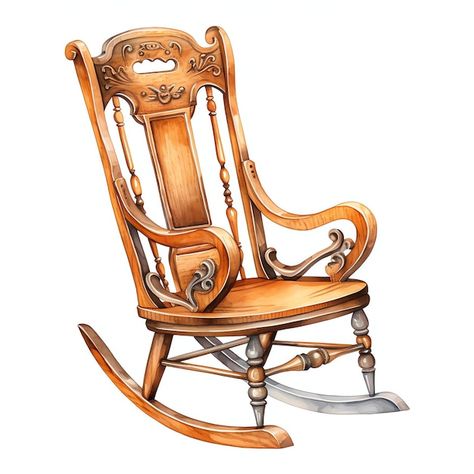 Cottagecore Watercolor, Chair Illustration, Rustic Cottagecore, Wooden Rocking Chair, Wooden Rocking Chairs, Rustic Chair, Photo Beautiful, Wooden Chair, Premium Photo