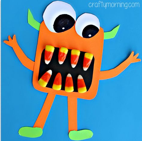 candy corn monster craft for halloween Easy Halloween Party Crafts, Halloween Crafts For Kids To Make, Halloween Party Craft, Candy Corn Crafts, Crafty Morning, Monster Craft, Image Halloween, Monster Crafts, Halloween Preschool