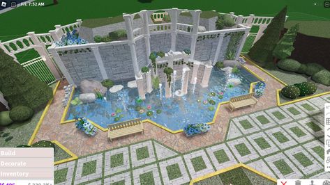 Bloxburg Fountain Ideas, Bloxburg Palace, Bloxburg Castle, Cullen House, Bloxburg School, Mermaid Castle, Bloxburg Inspiration, Bloxburg Homes, Bloxburg Interior