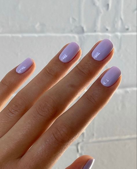 Summer Nail Inspo Purple, Solid Color Manicure, Pearly Purple Nails, Pastel Color Nails, Gell Nails, Short Natural Nails, Violet Pastel, 2024 Ideas, Short Gel Nails