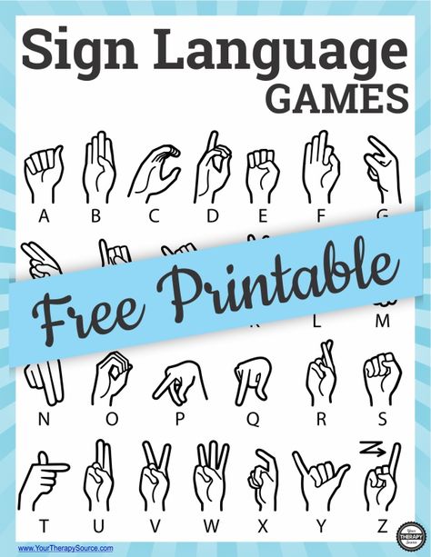 Have you ever played sign language games to practice finger isolation? It can be a fun way to mix up other classic games using sign language.  You can download a FREE printable at the end of the post to use a visual support for sign language. Asl Printables Free, Sign Language Games, Language Activities Preschool, Dictionary For Kids, Language Games, Visual Perception Activities, Hand Strengthening, Free Printable Quotes, Alphabet Signs