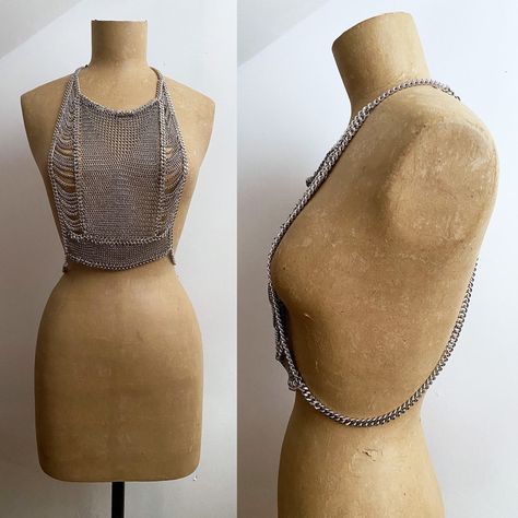 Falconiere Grand Corset Silver Tone Chainmail Vest - Etsy Ireland Metal Tag, Queer Fashion, Metal Tags, Chain Mail, Small Rings, Corsets, Backless Dress Formal, Chain Strap, Lobster Claw