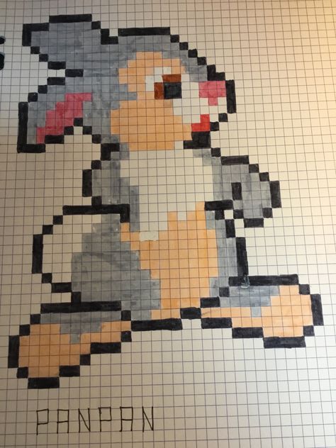 Pixel Art Pattern Disney, Panpan Disney, Pixel Art Disney, Disney Pixel Art, Grille Pixel Art, Bambi Disney, Graph Paper Drawings, Pixels Art, Harry Potter Harry