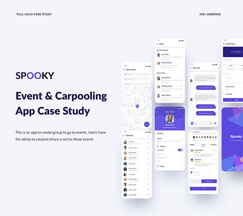 Event & Carpooling App Case Study on Behance App Case Study, Event App, Behance Design, Sketch App, Mobile Ui Design, Ui Design Inspiration, App Ui Design, Mood Board Design, Study Style