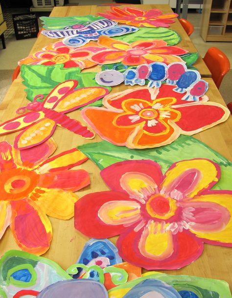 Collaborative 2nd grade painting. Art Lesson Elementary, Collaborative Painting, Genesis Creation, Georgia Okeeffe, Group Art Projects, Spring Art Projects, Collaborative Art Projects, 2nd Grade Art, 3rd Grade Art