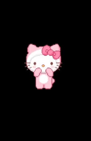 Pixel Hello Kitty, Pink Bow, In The Dark, Black Background, Hello Kitty, Kitty, Pink, White, Black