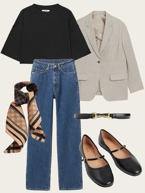 5 Easy Jeans-and-T-shirt Outfits I'm Wearing on Rotation Right Now Jeans And T Shirt Outfit, Ballet Flats Outfit, Don't Know What To Wear, Spring 23, Simple Wardrobe, Chic Jeans, Fashion Capsule Wardrobe, Flats Outfit, Blazer Outfit