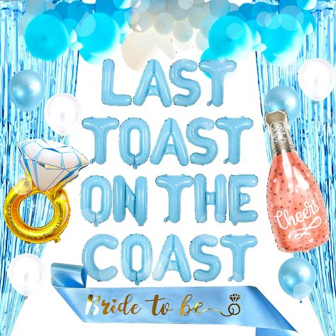 PRICES MAY VARY. Our Last Toast On The Coast Balloon will bring dreamy and beautiful embellishment to your party. Through simple assembly, and hanging the photo to complete a most gorgeous background wall. Our Beach Bachelorette Party Decorations will bring unparalleled joy and the most beautiful moments to your family and friends. What you will receive: 1 x blue bride to be sash, 20 x latex balloons, 1 x Last Toast On The Coast letter balloon, 1 x ring balloon, 1 x bottle balloon. If you receiv Beach Bachelorette Party Decorations, Flamingle Bachelorette, Bachelorette Party Balloon, Toast On The Coast Bachelorette, Ring Balloon, Silver Letter Balloons, Last Toast On The Coast, Toast On The Coast, Beach Bachelorette Party