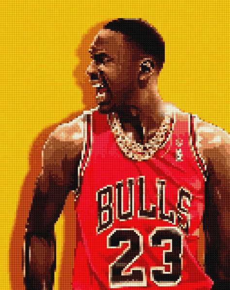 MICHAEL JORDAN Lebron James Michael Jordan, Stitch People, Graph Paper Drawings, Easy Pixel Art, Lamar Jackson, Jordan 8, Nba Stars, Cross Stitch Patterns Flowers, Art Portraits