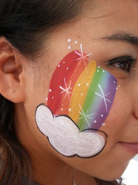 Rainbow and cloud - Easy Face Painting Ideas - Simple Face Paint Idea - #rainbow #cloud #facepaint #facepainter #facepainting #easyfacepainting #easyfacepaintingideas Easy Face Painting Ideas, Easter Face Paint, Easy Face Painting, Easy Face Painting Designs, Rainbow Face Paint, Festival Face Paint, Face Painting Ideas, Cheek Art, Girl Face Painting