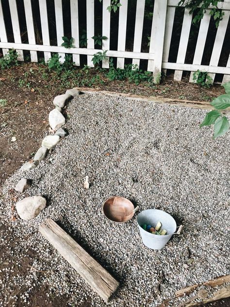 Rachel Schultz: SANDBOX VS. PEBBLE PIT Pea Gravel Sand Pit, Pebble Play Area, Rock Pit For Kids, Sandbox Alternative Ideas, Pea Pebbles, Sand Pits For Kids, Pea Stone, Gravel Pit, Rock Box