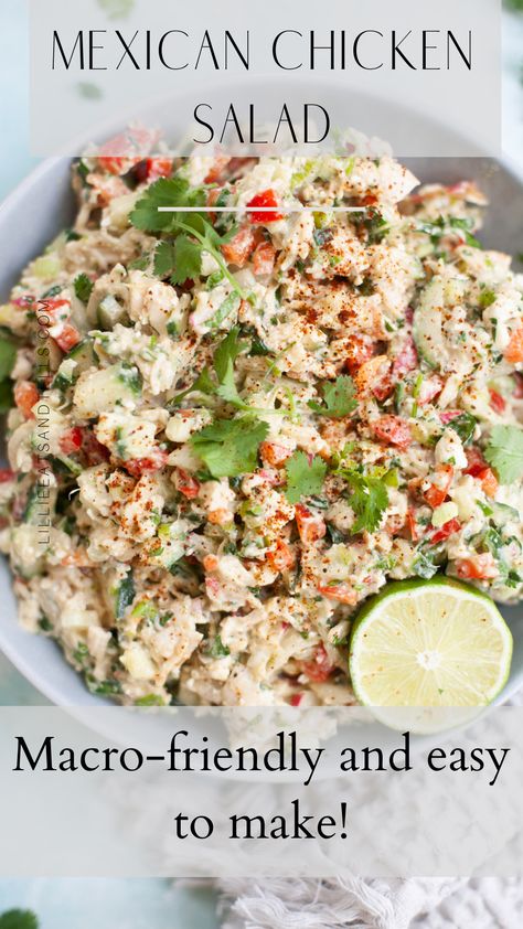 This Quick Mexican Chicken Salad is great for lunch or a mid-afternoon snack. High in protein and packed with veggies, it's great for your macros! www.lillieeatsandtells.com High Protein Chicken Salad, Mexican Chicken Salad, Lillie Eats And Tells, Mexican Chicken Salads, Real Food Snacks, Macro Recipes, Mid Afternoon, Macro Friendly Recipes, Cold Salad