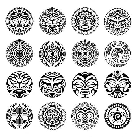 Maori Tattoo Patterns, Maori Face Tattoo, Sun Symbols, Tato Maori, Ethnic Tattoo, Maori Symbols, Round Tattoo, Tiki Tattoo, Aztec Tattoos