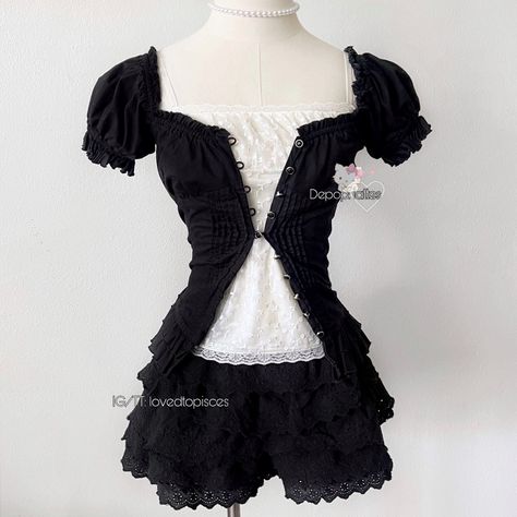 Ruffle Shorts Outfit, Lace Bloomers, Goth Coquette, Game Protagonist, Dark Coquette, Fatal Frame, Alt Outfits, Bloomers Shorts, Pure Black