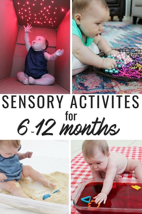 Sensory Activities for babies 6 to 12 months. Great activities to work on your babies fine motor skills too! A few of these are even edible which are always a hit with our little one! Pin and Save! Baby Zintuiglijk, Infant Sensory Activities, Big Brain, Famous Babies, Baby Sensory Play, Baby Play Activities, Baby Learning Activities, Baby Activities, Cool Baby