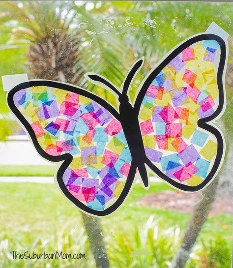 Kids Suncatcher Craft, Suncatcher Template, Butterfly Art And Craft, Mess Free Craft, Butterfly Suncatcher, Suncatcher Diy, About Butterfly, Suburban Mom, Butterfly Project