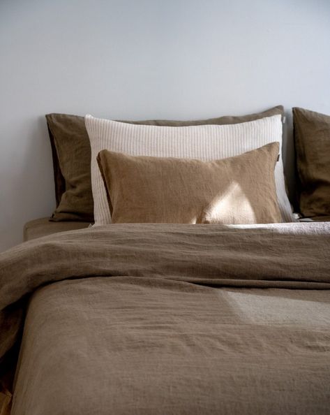 Experience unparalleled comfort with our Rectangular Linen Sham Cover, crafted from top-notch European stonewashed linen. This luxurious cover features anti-microbial qualities, ensuring a healthier and more restful sleep. Ideal for layering on bedding or a sofa, its breathable and washable design provides the perfect blend of comfort and convenience. Insert not included; please inquire if desired. Bed Linen Color Combos, Beige Brown Bedding, Bed Sets Aesthetic, Black Linen Bedding, Light Moody Bedroom, Brown Bedding Aesthetic, Dark Bedding Aesthetic, Dark Brown Bedding, Light Brown Bedding