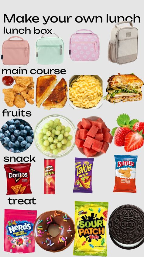 make your own lunch Make Your Own Lunch, Things To Bring For Lunch To School, Make Your Lunch, Choose Your Lunch, Packing Middle School Lunch, How To Send Hot Lunches To School, Easy Healthy School Lunches For Teens, Lunches For School, Cheap Functional Lunch Box For Back To School