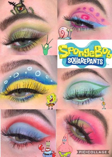 Scooby Doo Eyeshadow, Patrick Star Makeup Spongebob, Spongebob Themed Makeup, Spongebob Makeup Halloween, Lilo And Stitch Makeup Looks, Spongebob Eye Makeup, Spongebob Makeup Ideas, Spongebob Inspired Makeup, Spongebob Makeup Look