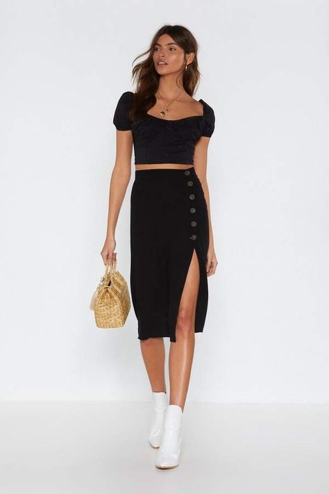 Nasty Gal Count Button-Down the Days Midi Skirt Lehenga Blouse, Shop Clothes, Black Button, Lehenga, Latest Fashion Trends, Nice Dresses, Button Downs, Midi Skirt, Ram