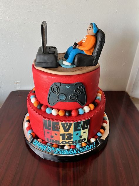 Level 13 Unlocked, 13th Birthday Cake, Video Game Cakes, 13 Birthday Cake, X Box, 13th Birthday, Video Game, Birthday Cake, Gaming