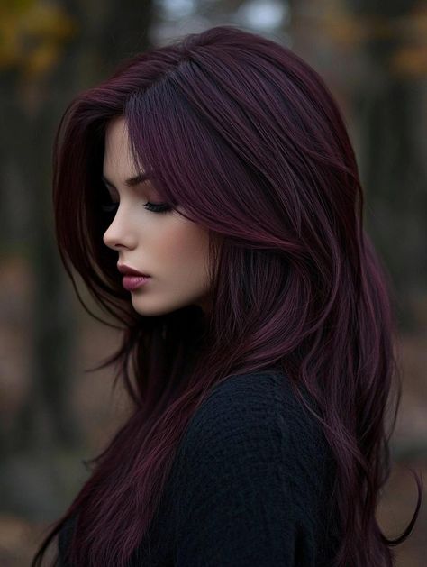 Dark Fall Hair Colors: Best Deep Shades for a Bold Autumn Look Deep Mahogany Hair Color Chocolate Brown, Black Hair Dye Colors, Moon Lights Hair, Vibrant Red Hair Color With Highlights, Fresh Hair Color Ideas Brunettes, Ion 4vv Plum Hair Color, Plum And Copper Hair, Cool Burgundy Hair Color, White Women With Black Hair