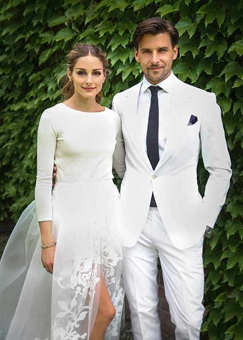 Celebrity brides who didn't wear a traditional wedding dress – from Emily Ratajkowski to Marie Chevallier - Photo 6 Olivia Palermo Wedding, Tulle Skirt Wedding Dress, Famous Wedding Dresses, White Wedding Suit, Celebrity Bride, Celebrity Wedding Dresses, Poppy Delevingne, Celebrity Wedding, Bridal Jumpsuit