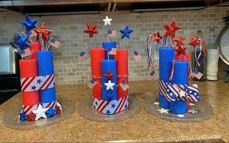 💲Dollar Tree Fanatics Crafts & Decor💲 | Pool Noodle Firecracker Craft 🇺🇸❤️🤍💙🇺🇸 | Facebook Fouth Of July Crafts, Patriotic Crafts Diy, Pool Noodle Crafts, Memorial Day Decorations, Fourth Of July Decorations, 4th July Crafts, Birthday Party Centerpieces, Pool Noodle, Fourth Of July Decor