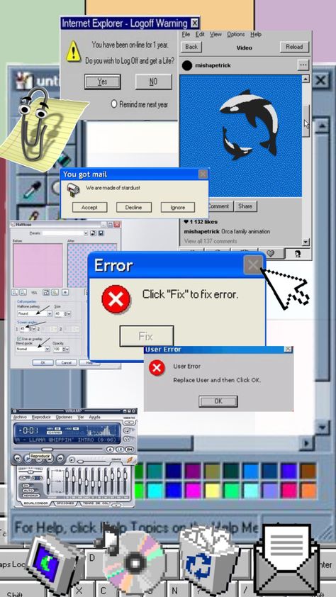 #internet #internetcore #early2000s #computer #internetproblems #fyp #y2k #nineties #clippy #youvegotmail 2000s Aesthetic, Player 1, Art Reference Poses, Make Me Happy, Card Set, Web Design, Computer, Internet
