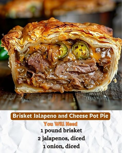 Brisket Jalapeño Pot Pie, Brisket Jalapeño And Cheese Pot Pie, Brisket Pie Recipe, Brisket Pot Pie, Brisket Pie, Florida Thanksgiving, Authentic Meals, Spring Bbq, Primitive Cooking