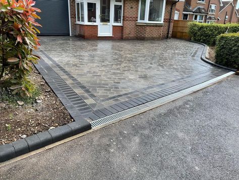 Residential Driveway Ideas, Brindle Block Paving Driveway, Tegula Block Paving Driveway, Front House Driveway Ideas, Driveway Landscaping Uk, Driveway Uk, Modern Driveway Ideas, Driveway Pavers Design, Grey Block Paving